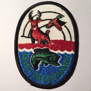 Enjoy the Outdoors Embroidered Patch Hunting Fishing Bass Buck Deer Duck Lake